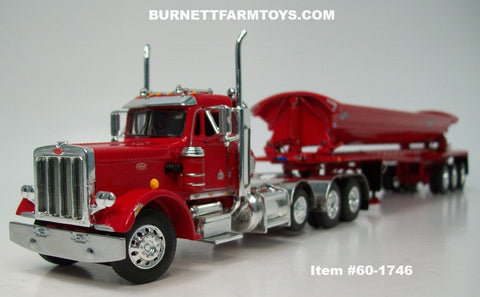 Item #60-1746 Red Tri-Axle Peterbilt 359 Day Cab with Headache Rack and Red Tri-Axle SmithCo Side Dump Trailer - 1/64 Scale – DCP by First Gear