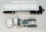 Item #60-1748 White Tri-Axle Peterbilt 359 Day Cab with Headache Rack and White Black Frame Tri-Axle SmithCo Side Dump Trailer - 1/64 Scale – DCP by First Gear