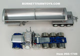 Item #60-1749 Blue Silver Metallic Tri-Axle Peterbilt 359 Day Cab with Headache Rack and Silver Metallic Tri-Axle SmithCo Side Dump Trailer - 1/64 Scale – DCP by First Gear