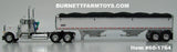 Item #60-1764 White Peterbilt 379 Day Cab with White Sided Black Tarp Silver Frame Tandem Axle Wilson Pacesetter 43-foot Hopper Bottom Grain Trailer - 1/64 Scale - DCP by First Gear