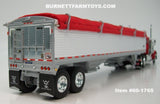 Item #60-1765 Red Peterbilt 379 Day Cab with White Sided Red Tarp Silver Frame Tandem Axle Wilson Pacesetter 43-foot Hopper Bottom Grain Trailer - 1/64 Scale - DCP by First Gear