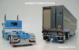 Item #60-1774 Baby Blue White Black Outline Peterbilt 379 63-inch Flattop Sleeper with Silver Sided Baby Blue Trim Spread Axle Wilson Silver Star Livestock Trailer - 1/64 Scale - DCP by First Gear