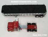 Item #60-1799 Dark Red Black Stripe Silver Stripe Ford LTL 9000 Day Cab with Chrome Black Tarp Silver Frame Tandem Axle EAST End Dump Trailer - 1/64 Scale – DCP by First Gear