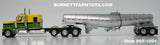 Item #60-1804 Yellow Green Black Stripe Tri-Axle Kenworth W900L 60-inch Flattop Sleeper with Silver Tandem Axle Polar Deep Drop Tank Trailer - 1/64 Scale – DCP by First Gear