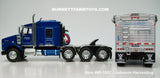 Item #60-1807 Johnson Harvesting Blue Metallic Tri-Axle Kenworth T800 72-inch Flattop Sleeper with White High Sided Black Tarp Silver Frame Tandem Axle Wilson Pacesetter 43-foot Hopper Bottom Grain Trailer - 1/64 Scale – DCP by First Gear