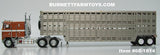 Item #60-1814 Brown Metallic White Stripe Gold Outline Kenworth K100 COE Flattop Sleeper with Silver Tandem Axle Wilson 45-foot Vintage Livestock Trailer - 1/64 Scale – DCP by First Gear
