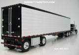 Item #60-1817 Black White Stripe Gold Outline Kenworth W900L 60-inch Flattop Sleeper with White Ribbed Sided Black Trim Black Frame Spread Axle 53-foot Utility Refrigerated Trailer with Thermo King Refrigerator - 1/64 Scale – DCP by First Gear