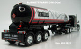 Item #60-1825 Mid-America Trucking Show 2024 Edition Black Red White Outline Kenworth W990 76-inch Mid Roof Sleeper with White Red Stripe Black Stripe Black Frame Tri-Axle Mississippi LPG Propane Tanker Trailer - 1/64 Scale – DCP by First Gear