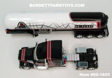 Item #60-1825 Mid-America Trucking Show 2024 Edition Black Red White Outline Kenworth W990 76-inch Mid Roof Sleeper with White Red Stripe Black Stripe Black Frame Tri-Axle Mississippi LPG Propane Tanker Trailer - 1/64 Scale – DCP by First Gear