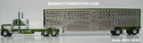 Item #60-1836 Olive Green White Black Outline Peterbilt 389 36-inch Flattop Sleeper with Silver Olive Green Trim Spread Axle Wilson Silver Star Livestock Trailer - 1/64 Scale – DCP by First Gear