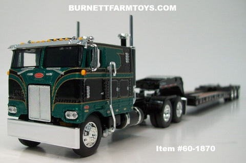 Item #60-1870 Black Green Gold Outline Peterbilt 352 COE 110-inch Sleeper with Black Tri-Axle Talbert Lowboy Trailer - 1/64 Scale – DCP by First Gear