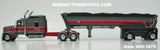 Item #60-1875 Gun Metal Gray Red White Outline Kenworth W900L 86-inch Studio Sleeper with Gun Metal Gray Red White Spread Axle MAC Round Dump Trailer - 1/64 Scale – DCP by First Gear