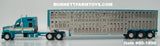 Item #60-1896 Turquoise Cream Black Outline Kenworth W990 76-inch Mid Roof Sleeper with Silver Sided Turquoise Trim Tri-Axle Wilson Silver Star Livestock Trailer - 1/64 Scale – DCP by First Gear