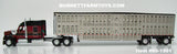 Item #60-1901 Black Burgundy Gold Outline Kenworth W990 76-inch Mid Roof Sleeper with Silver Sided Black Trim Spread Axle Wilson Silver Star Livestock Trailer - 1/64 Scale – DCP by First Gear