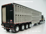 Item #60-1902 Black Gold Kenworth W990 76-inch Mid Roof Sleeper with Silver Sided Black Trim Quad Axle Wilson Silver Star Livestock Trailer - 1/64 Scale – DCP by First Gear