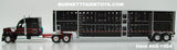 Item #60-1904 Black Red Kenworth W990 76-inch Mid Roof Sleeper with Black Sided Silver Trim Tandem Axle Wilson Silver Star Livestock Trailer - 1/64 Scale – DCP by First Gear