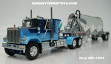 Item #60-1924 Blue GMC General 34-inch Flattop Sleeper with Polished Silver Tandem Axle 3-Bay Pneumatic Tanker Trailer - 1/64 Scale – DCP by First Gear