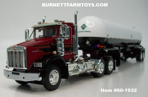 Item #60-1932 Burgundy Black Gold Outline Kenworth T800 Day Cab with White Black Tandem Axle Mississippi LP Anhydrous Ammonia Tanker Trailer - 1/64 Scale – DCP by First Gear