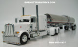 Item #60-1937 White Peterbilt 389 63-inch Flattop Sleeper with Polished Tandem Axle Brenner Sanitary Food Grade Tanker Trailer - 1/64 Scale – DCP by First Gear