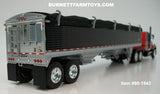 Item #60-1943 Black Viper Red Silver Outline Ford LTL-9000 60-inch Flattop Sleeper with Black Sided Black Tarp Silver Frame Tandem Axle Wilson Pacesetter Hopper Bottom Grain Trailer - 1/64 Scale – DCP by First Gear