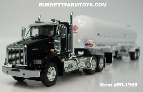 Item #60-1965 Black Kenworth T800 Day Cab with White Tandem Axle Mississippi LP Propane Tanker Trailer - 1/64 Scale – DCP by First Gear