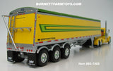 Item #60-1969 Yellow Green Lime Green Peterbilt 379 Day Cab with Yellow Green Sided Green Tarp Silver Frame Tri-Axle Lode King Distinction Hopper Bottom Grain Trailer - 1/64 Scale – DCP by First Gear