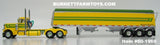 Item #60-1969 Yellow Green Lime Green Peterbilt 379 Day Cab with Yellow Green Sided Green Tarp Silver Frame Tri-Axle Lode King Distinction Hopper Bottom Grain Trailer - 1/64 Scale – DCP by First Gear