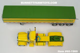 Item #60-1969 Yellow Green Lime Green Peterbilt 379 Day Cab with Yellow Green Sided Green Tarp Silver Frame Tri-Axle Lode King Distinction Hopper Bottom Grain Trailer - 1/64 Scale – DCP by First Gear