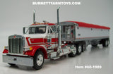 Item #60-1989 White Red Gold Outline Peterbilt 379 Day Cab with White Sided Red Tarp Silver Frame Tandem Axle Wilson 43-foot Pacesetter Hopper Bottom Grain Trailer - 1/64 Scale – DCP by First Gear