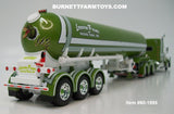 Item #60-1995 Loewen Farms Olive Green Metallic White Stripe Black Outline Tri-Axle Peterbilt 389 63-inch Mid Roof Sleeper with Tri-Axle Mississippi LP Tanker Trailer - 1/64 Scale – DCP by First Gear