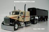 Item #60-1997 Cream Black Orange Outline Kenworth W900L 60-inch Flattop Sleeper with All Black Spread Axle MAC Frameless Coal End Dump Trailer - 1/64 Scale – DCP by First Gear