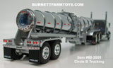 Item #60-2005 Circle B Trucking Gun Metal Gray Blue Stripe Silver Outline Peterbilt 389 36-inch Flattop Sleeper with Chrome Silver Tandem Axle Polar Deep Drop Tanker Trailer - 1/64 Scale – DCP by First Gear