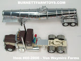 Item #60-2006 Von Waymire Farms Brown Metallic Cream Peterbilt 389 36-inch Flattop Sleeper with Chrome Silver Tandem Axle Polar Deep Drop Tanker Trailer - 1/64 Scale – DCP by First Gear