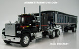Item #60-2021 Black Red Stripe Yellow Stripe Mack Superliner 60-inch Flattop Sleeper with Chrome Sided Black Tarp Silver Frame Tandem Axle EAST End Dump Trailer - 1/64 Scale – DCP by First Gear