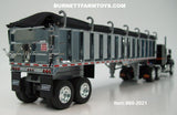 Item #60-2021 Black Red Stripe Yellow Stripe Mack Superliner 60-inch Flattop Sleeper with Chrome Sided Black Tarp Silver Frame Tandem Axle EAST End Dump Trailer - 1/64 Scale – DCP by First Gear