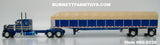 Item #60-2030 Galaxy Blue Tan Peterbilt 379 36-inch Flattop Sleeper with Galaxy Blue Sided Tan Tarp Galaxy Blue Frame Spread Axle Wilson Roadbrute 53-foot Flatbed Covered Wagon Trailer - 1/64 Scale – DCP by First Gear