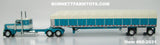 Item #60-2031 Turquoise White Peterbilt 379 36-inch Flattop Sleeper with Turquoise Sided Cream Tarp Turquoise Frame Spread Axle Wilson Roadbrute 53-foot Flatbed Covered Wagon Trailer - 1/64 Scale – DCP by First Gear