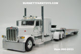 Item #60-2033 White Peterbilt 389 63-inch Flattop Sleeper with White Landoll 440 Series Traveling Slide Axle Flatbed Trailer - 1/64 Scale – DCP by First Gear