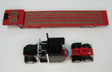 Item #60-2035 Black Red White Outline Kenworth W900L 72-inch AeroCab Flattop Sleeper with Red Tandem Axle Landoll 440 Series Traveling Slide Axle Flatbed Trailer - 1/64 Scale – DCP by First Gear