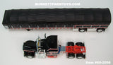 Item #60-2056 Black Viper Red Silver Kenworth W900A Aerodyne Sleeper with Whale Tail and Black Viper Red Silver Sided Black Tarp Black Frame Spread Axle 53-foot Flatbed Covered Wagon Trailer - 1/64 Scale – DCP by First Gear