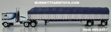 Item #60-2057 Blue White Black Outline Peterbilt 352 COE 110-inch Sleeper with White Sided Blue Tarp Blue Frame Spread Axle Wilson Roadbrute 53-foot Flatbed Covered Wagon Trailer - 1/64 Scale – DCP by First Gear