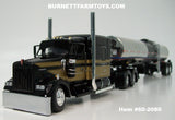 Item #60-2080 Black Gold Kenworth W900L 72-inch AeroCab Sleeper with Polished Silver Black Tandem Axle Brenner Asphalt Tanker Trailer - 1/64 Scale – DCP by First Gear