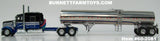 Item #60-2081 Black Blue Silver Kenworth W900L 72-inch AeroCab Sleeper with Polished Silver Tandem Axle Brenner Sanitary Food Grade Tanker Trailer - 1/64 Scale – DCP by First Gear