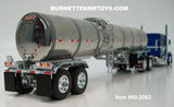 Item #60-2082 Blue White Silver Outline Kenworth W900L 72-inch AeroCab Sleeper with Polished Silver Tandem Axle Brenner Banded Tanker Trailer - 1/64 Scale – DCP by First Gear