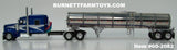 Item #60-2082 Blue White Silver Outline Kenworth W900L 72-inch AeroCab Sleeper with Polished Silver Tandem Axle Brenner Banded Tanker Trailer - 1/64 Scale – DCP by First Gear