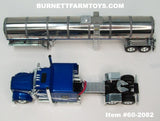 Item #60-2082 Blue White Silver Outline Kenworth W900L 72-inch AeroCab Sleeper with Polished Silver Tandem Axle Brenner Banded Tanker Trailer - 1/64 Scale – DCP by First Gear