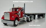 Item #60-2093 Red White Western Star 4900 Day Cab with Silver Black Frame Tandem Axle Utility Flatbed Trailer - 1/64 Scale – DCP by First Gear