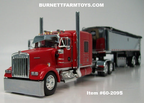 Item #60-2095 Red Kenworth W900L 72-inch AeroCab Flattop Sleeper with Chrome Sided Black Tarp Black Frame Spread Axle MAC Coal Dump Trailer - 1/64 Scale – DCP by First Gear