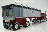 Item #60-2096 Candy Apple Red Gold Stripe Black Stripe Kenworth W900L 72-inch AeroCab Flattop Sleeper with Chrome Sided Black Tarp Candy Apple Red Frame Spread Axle MAC Coal Dump Trailer - 1/64 Scale – DCP by First Gear