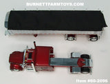 Item #60-2096 Candy Apple Red Gold Stripe Black Stripe Kenworth W900L 72-inch AeroCab Flattop Sleeper with Chrome Sided Black Tarp Candy Apple Red Frame Spread Axle MAC Coal Dump Trailer - 1/64 Scale – DCP by First Gear